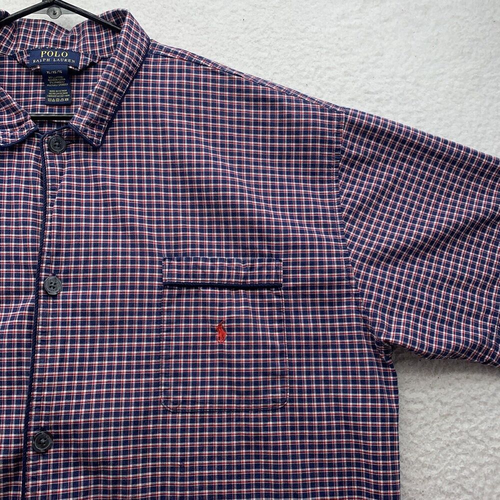Polo Ralph‎ Lauren Shirt Mens XL Big Buttons Stretch Red Blue Plaid Dad Preppy - Picture 2 of 8